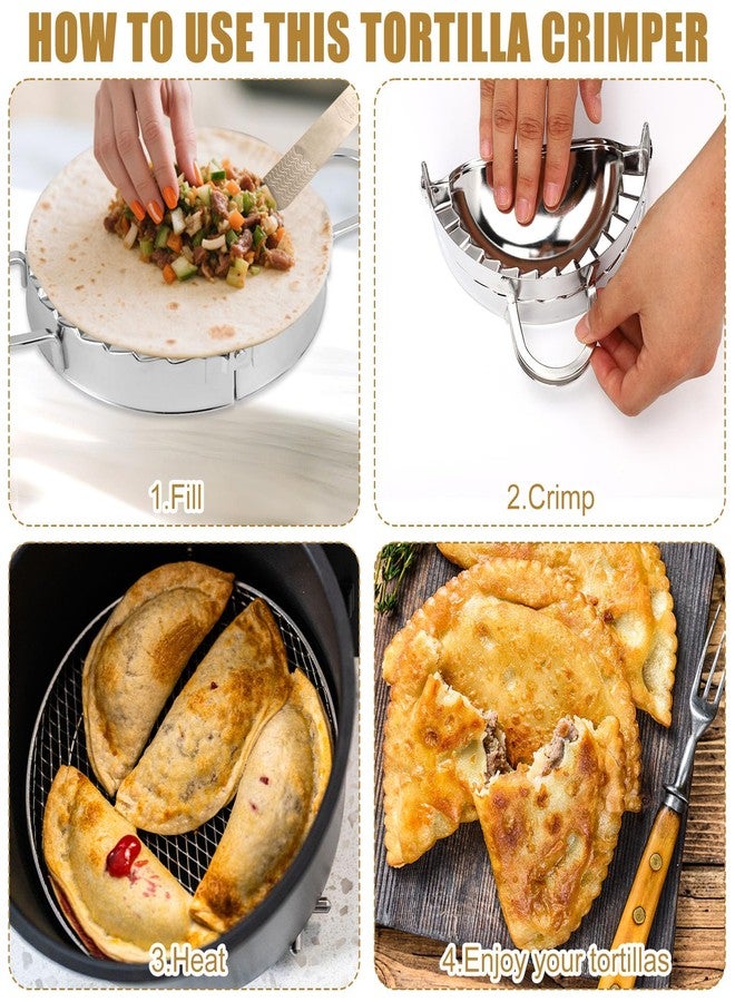 Sinbana Tortilla Crimper Sealer, Stainless Steel Tortilla Crimper Sealer with Filling Spoon Practical Kitchen Burrito Maker Suitable for 6in/15cm Dumplings Tacos Pasties Quesadillas - Image 4